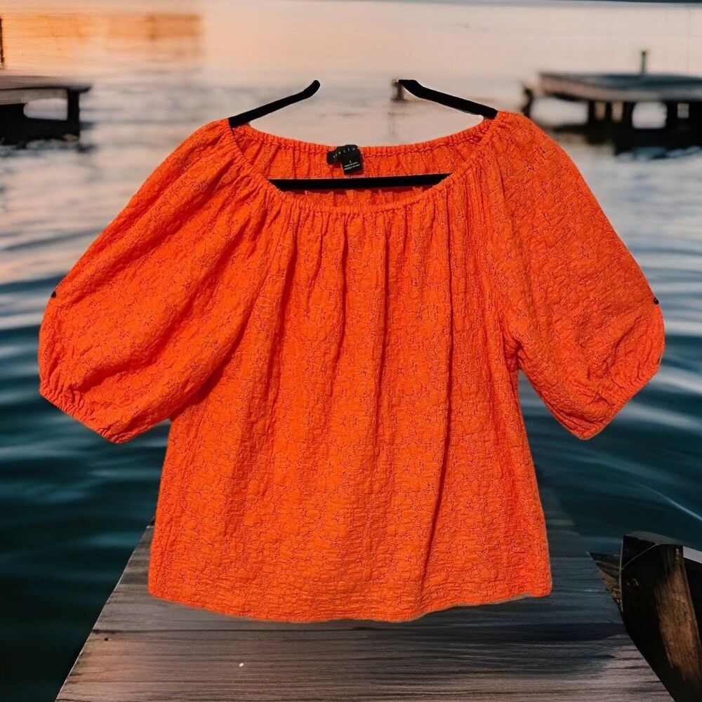 Sanctuary Orange Lace Peasant Top Large Blouse Boho